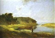 Alexei Savrasov Landscape with River and Angler oil painting artist